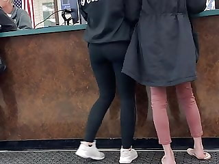 Cute teen girl nice ass in leggings + face